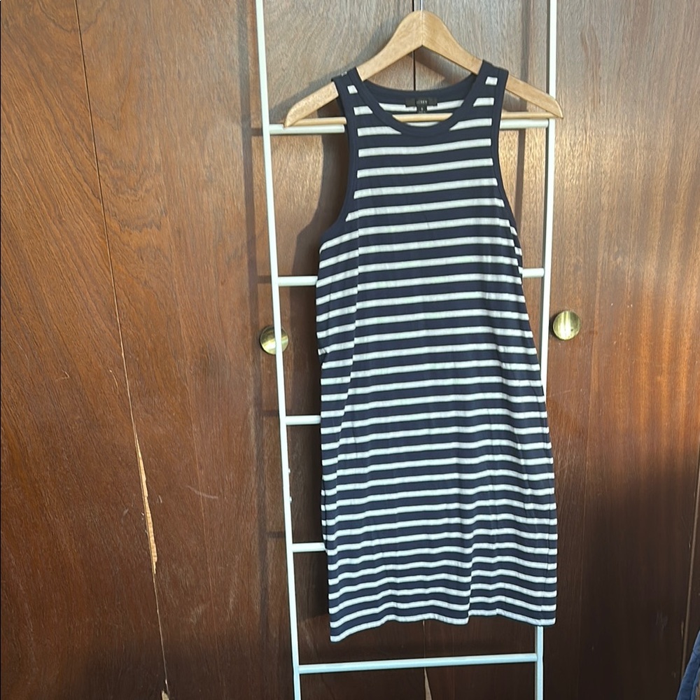 NWOT J. Crew Navy and White Striped Tank Style Summer Dress sz Small Cotton
